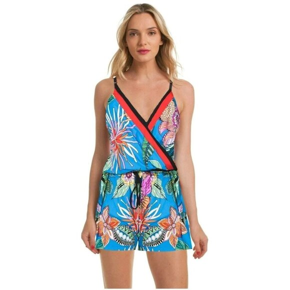 Trina Turk Tahiti Tropical Pacific Swim Romper Swimsuit Cover Up Sz Medium Spa - Picture 8 of 9